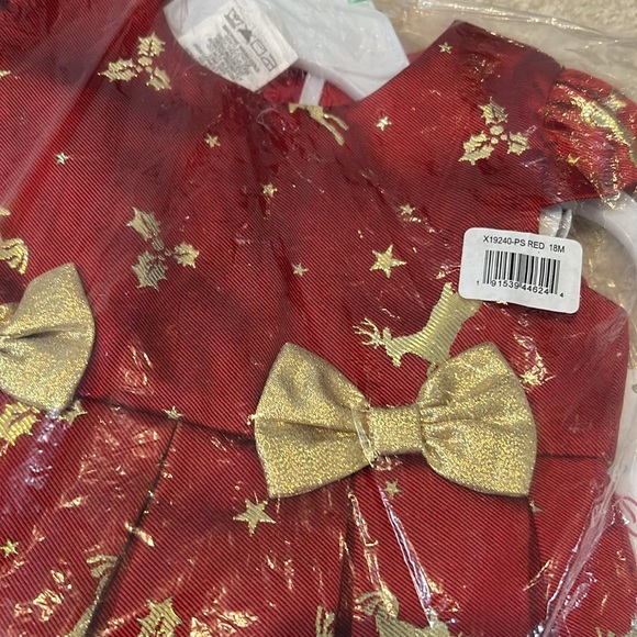 18 month girl fancy Christmas dress reindeer Holly leaves new NWT foil - Picture 2 of 4
